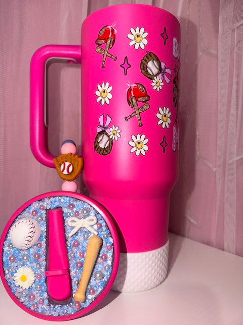 40oz Stainless Steel No Spill Baseball Mom Tumbler