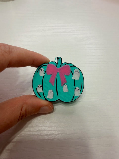 Teal with Ghost Pumpkin Straw Topper