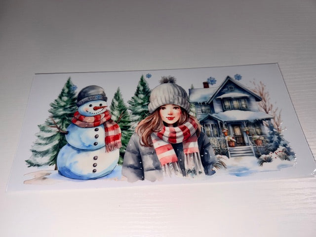 Girl Snowman House Christmas