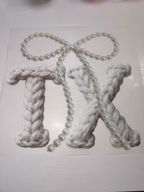 White TX Yarn with Bow Shirt Transfer