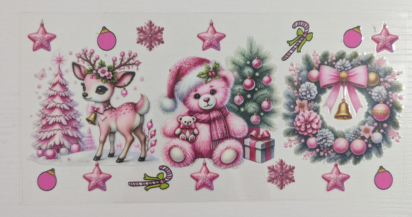 Pink Christmas Theme Wreath Teddy Reindeer