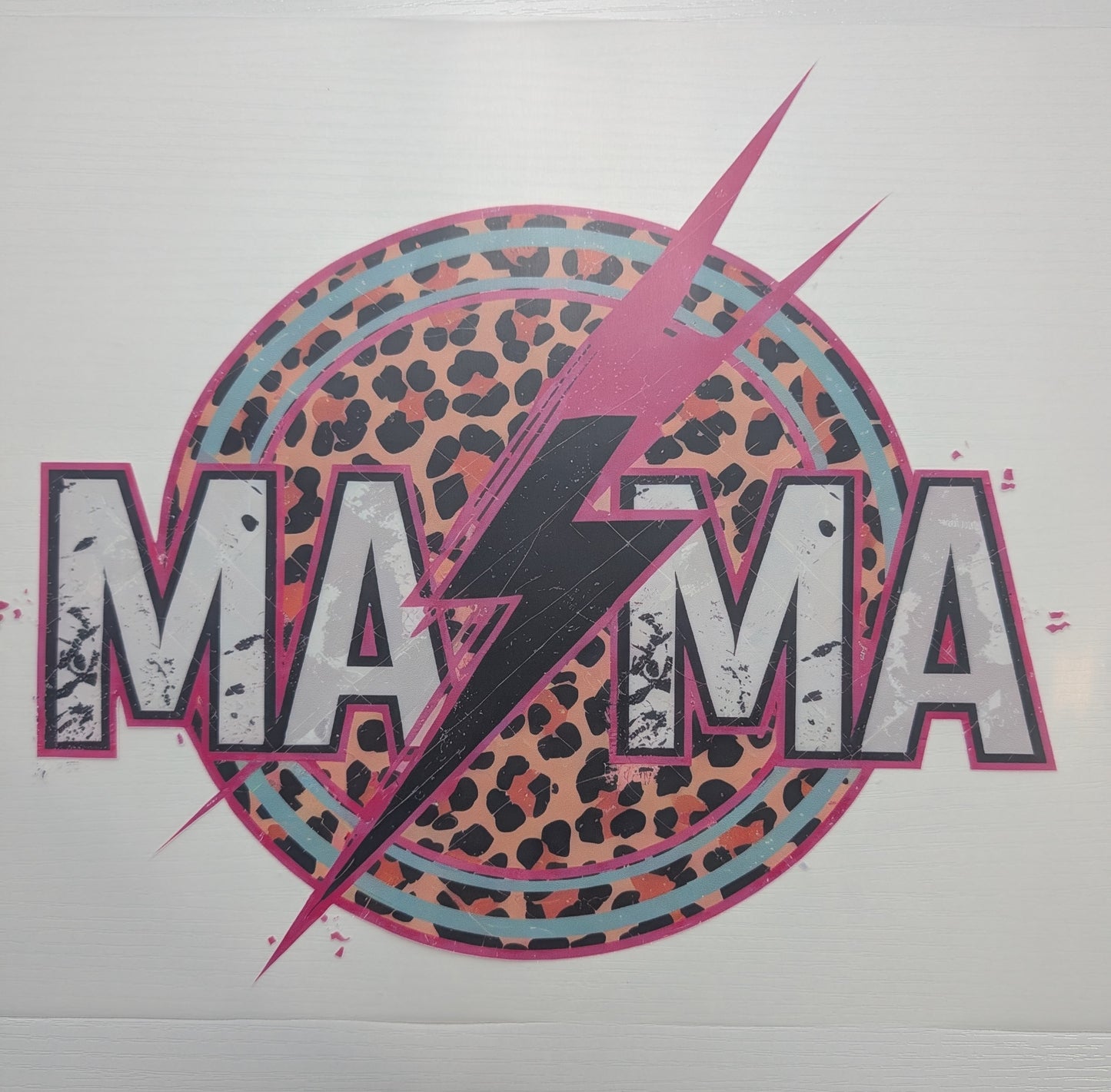 Mama with Lightning Bolt and Leopard Shirt Transfer