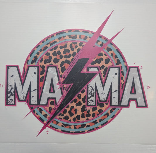 Mama with Lightning Bolt and Leopard Shirt Transfer