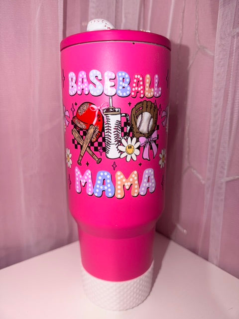 40oz Stainless Steel No Spill Baseball Mom Tumbler