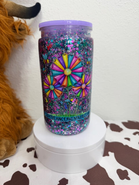 16oz Acrylic Snow Globe w/Purple Lid "Fight Cancer in All Colors"