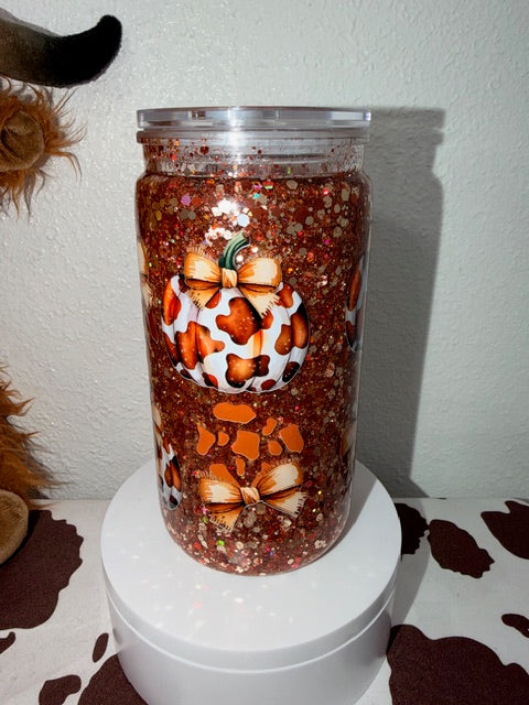 16oz Acrylic Slow Flow Snow Globe "Pumpkins Fall"