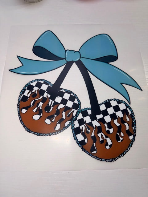 Blue Bow Cherries Shirt Transfer