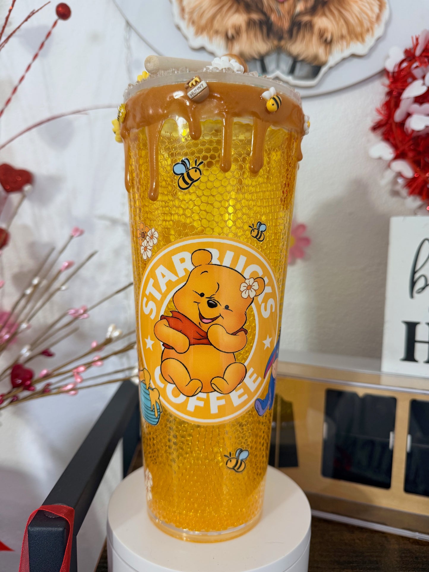 24oz Acrylic Honey Comb Pooh Bear w/Custom Lid