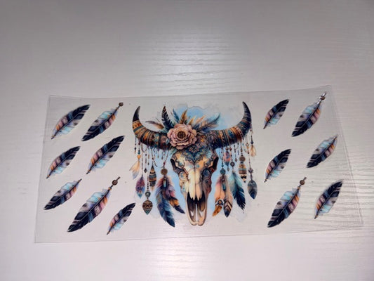 Bull Skull with Feathers