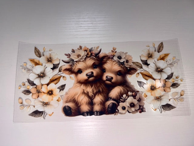 Highland Cow with Flowers