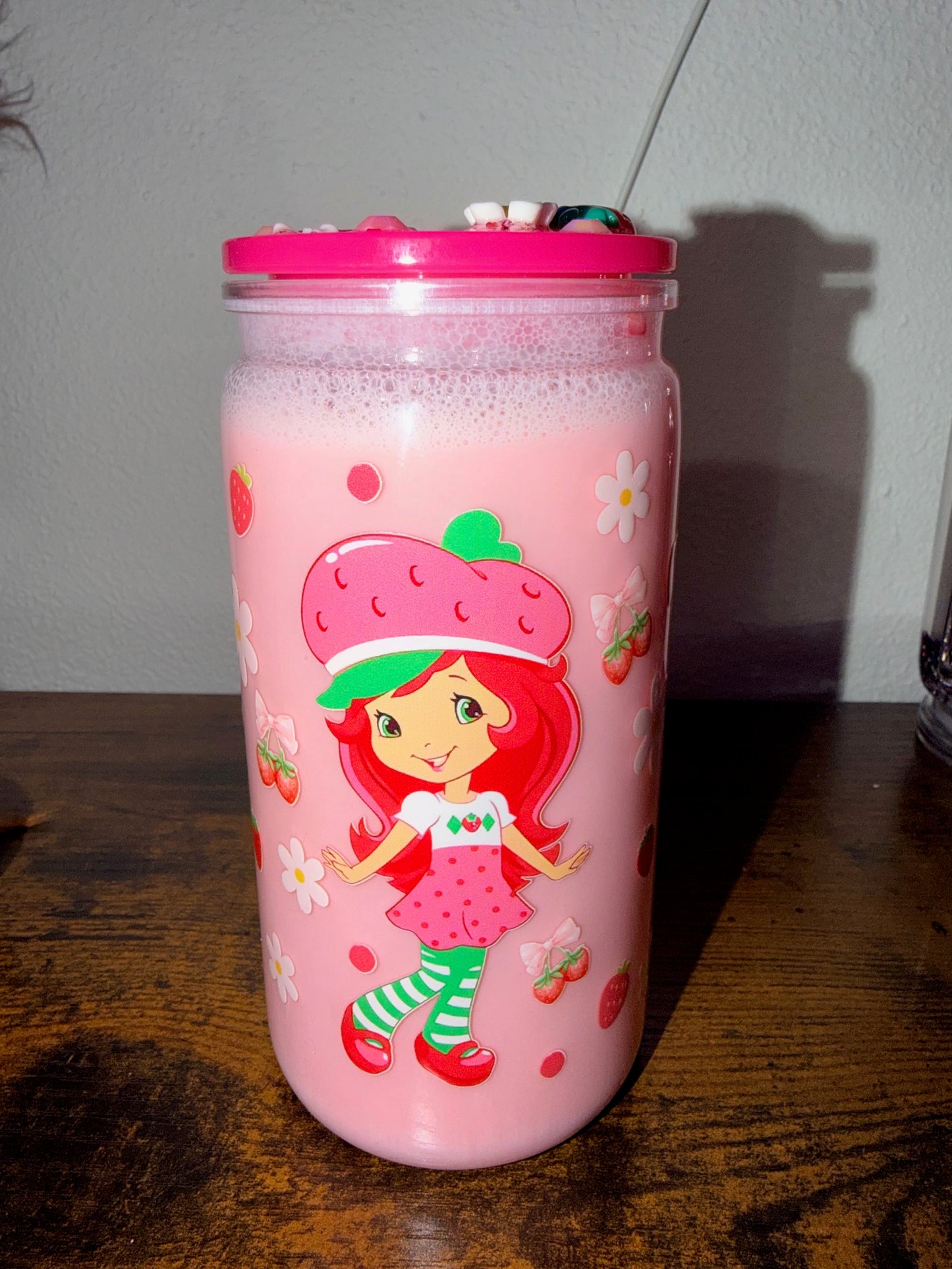 16oz Acrylic Strawberry Milk Snow Globe
