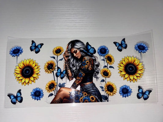 Woman tattoos butterflies flowers