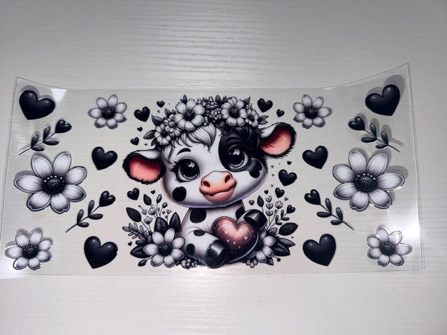 Highland cow hearts flowers black and white