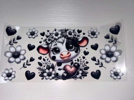 Highland cow hearts flowers black and white