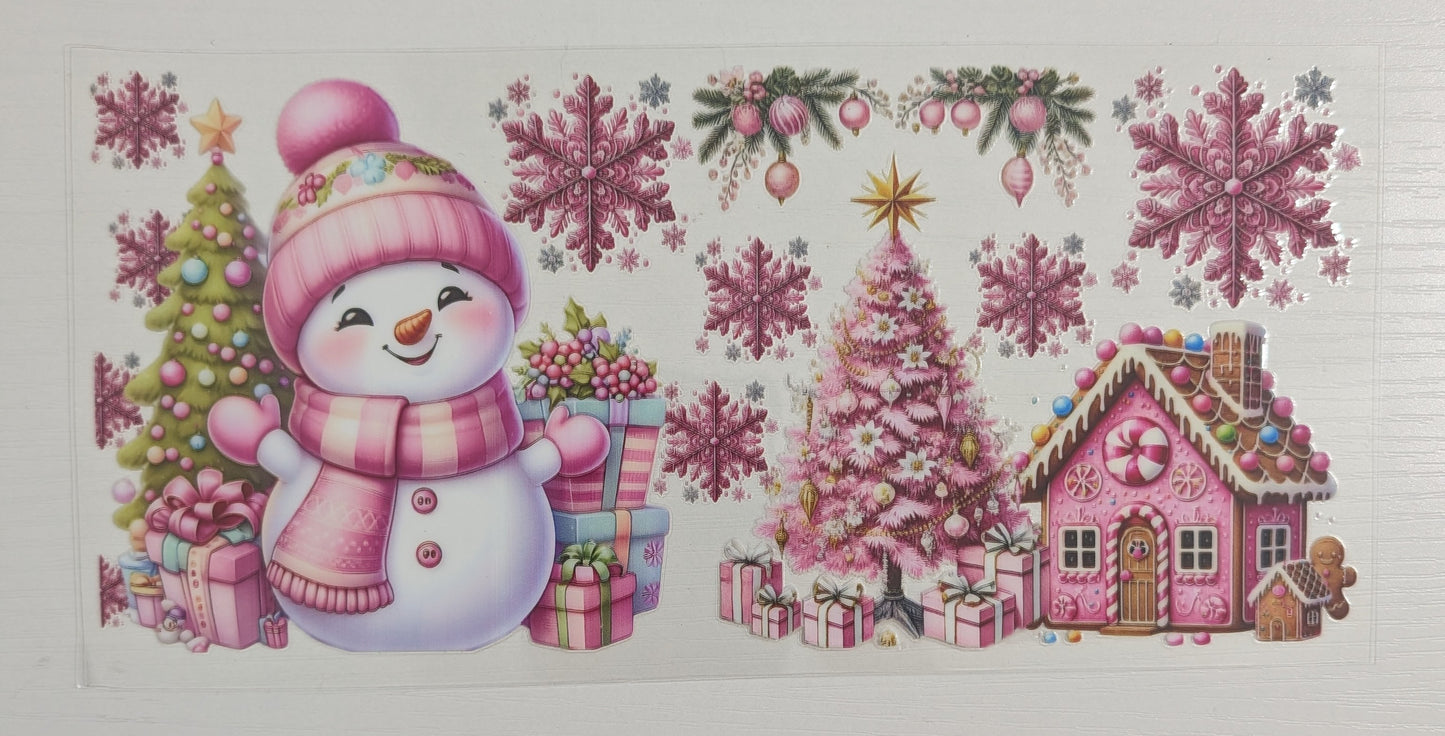 Pink Christmas Theme Home Tree Snowwoman