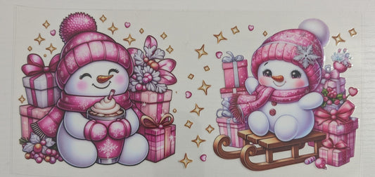 Pink Christmas Snowwoman with Gifts
